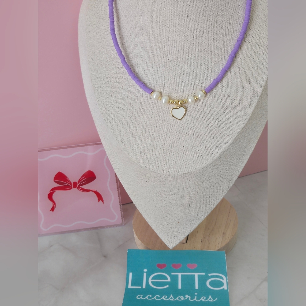 Pink Beaded Necklace with Heart Pendant